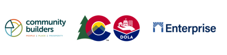 Logos for Community Builders, Department of Local Affairs, and Enterprise