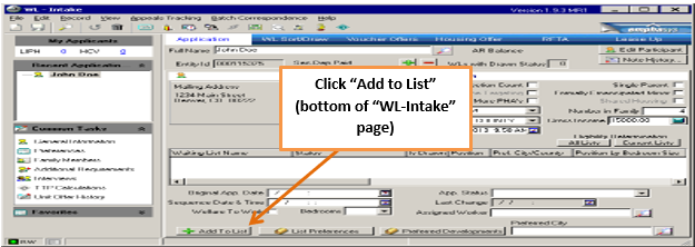 Screenshot of Waiting List screen with an arrow pointing to "Add to List" button.