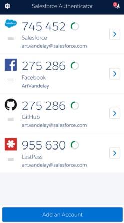 Screenshot of "Add an Account" screen in SalesForce Authenticator.