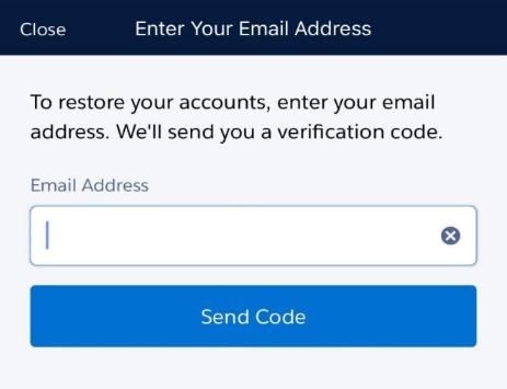 Screenshot of email screen for verification code.