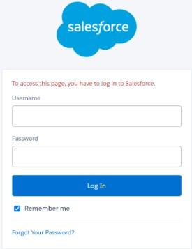 Screenshot of log in screen for Salesforce.
